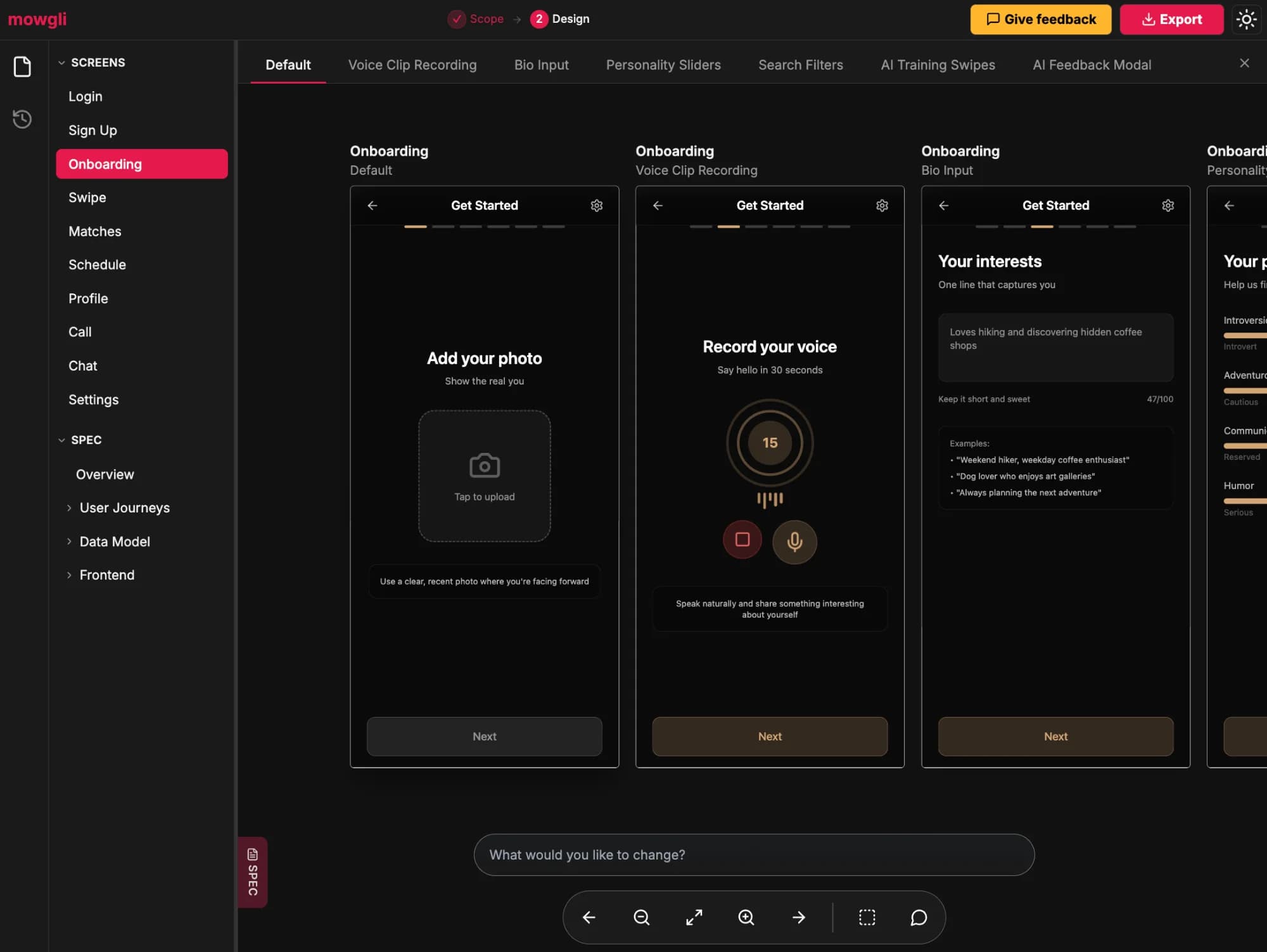 All screens and states