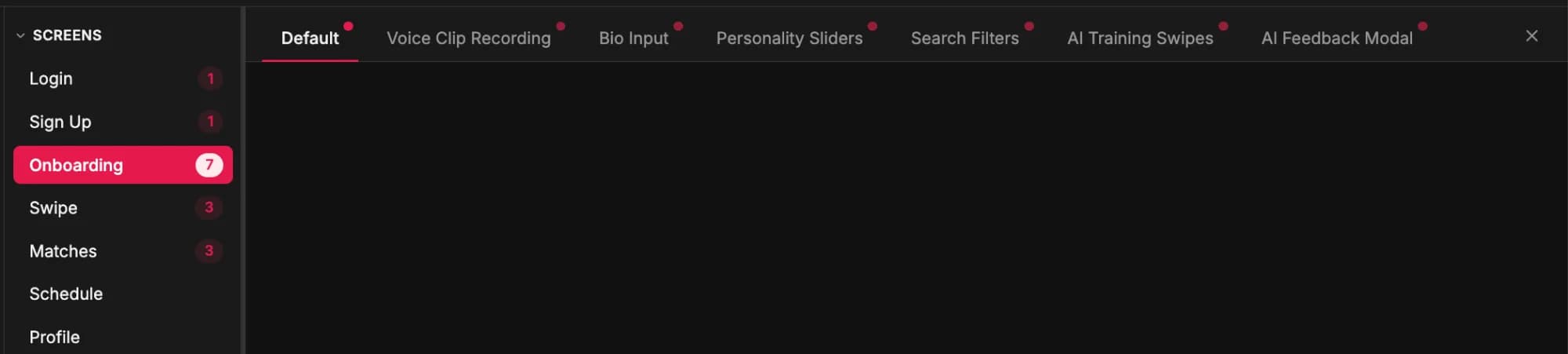 Top bar showing state indicators