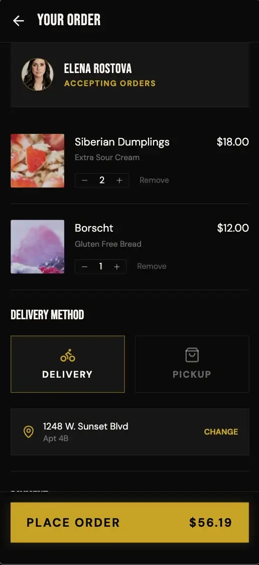 Off Menu - Delivery Selected