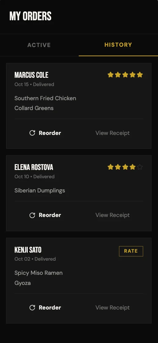 Off Menu - Past Orders Tab