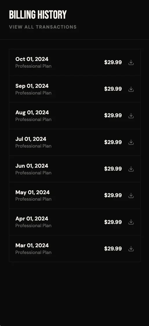 Off Menu - Billing History