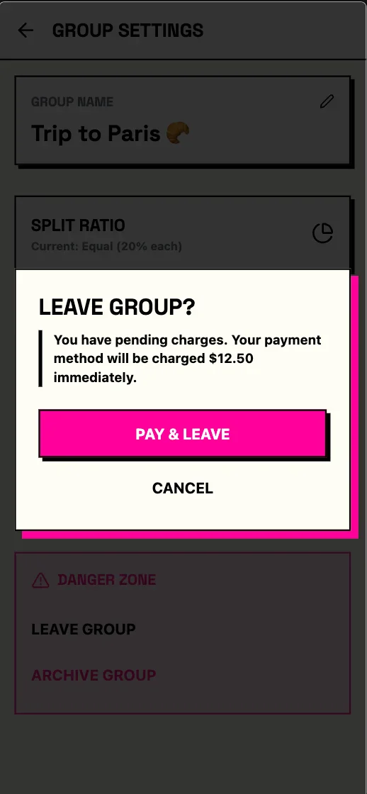 Splitto - Leave Group Confirmation