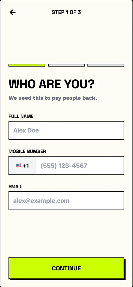 Splitto - Step 1: Phone Email