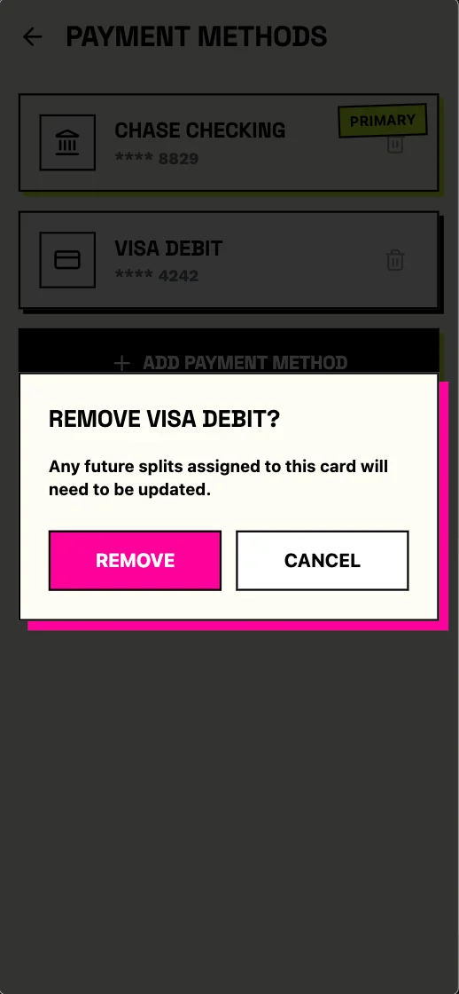 Splitto - Remove Method Confirmation