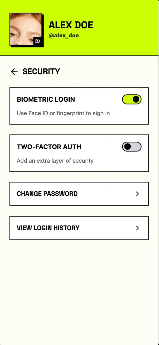Splitto - Security Settings